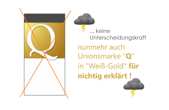 Erfolg: Nunmehr auch Löschung der als "Qualitätstestsiegel" vergebenen Marke "Q"  in "Weiß-Gold" erreicht